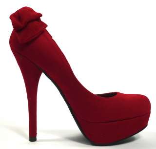 Raisa Delicious Platform Stiletto Heel Dress Pump Demure Bow Red Faux 