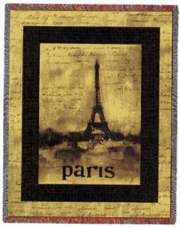 Old Time France Classic Paris & Eiffel Tower Tapestry Afghan Throw 