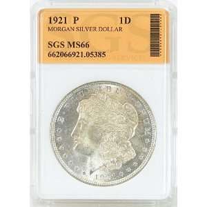 1921 P MS66 Morgan Silver Dollar Graded by SGS Everything 