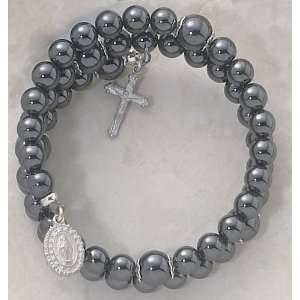 com Womens Rosary Bracelet, Faux Hematite Wrap around 5 Decade Rosary 