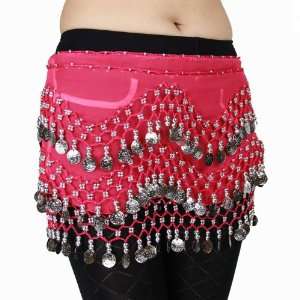   Coins Belly Dance Hip Scarf, Vogue Style  hot pink 