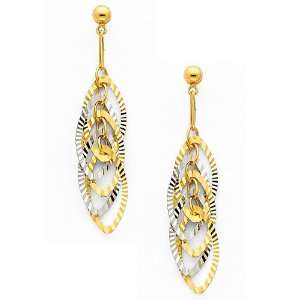   Gold Fancy Diamond cut Dangle Hanging Earrings with Pushback for Women