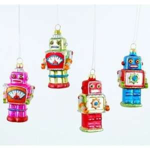  Christmas Space Robots 3 Inch Glass Ornaments, Set of 4 