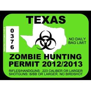  Texas Zombie Hunting Permit 2012 (Bumper Sticker 