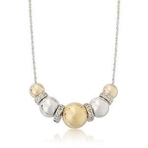  Sterling Silver and 14kt Gold Bead Necklace With .35 ct. t 