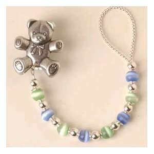  Color Beads Pacifier Clip   Color Blue Green with Bear 