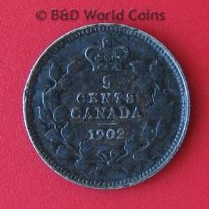  1902 Canadian SILVER 5 Cent Piece    Fine/Very Fine 