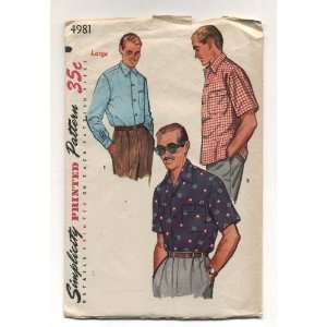  Vintage 1950s Mens Shirt Sewing Pattern Simplicity #4981 