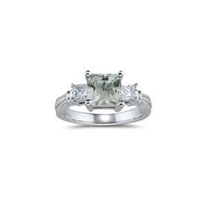  0.56 Cts Diamond & 1.41 Cts Green Amethyst Ring in 14K 