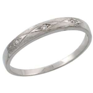 925 Sterling Silver Ladies CZ Wedding Ring Band, 1/8 in. (3mm) wide 