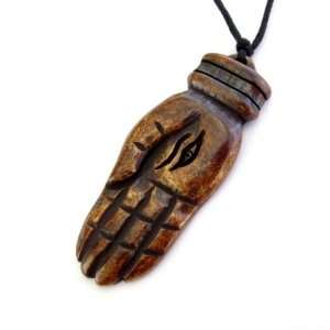  Ox Bone Carved Buddha Fortune Eye Hand Pendant Necklace Jewelry