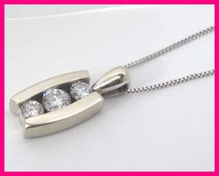 14k White Gold Round Diamond 3 Stone Dangle Pendant & Necklace .50ct 