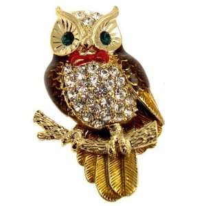  Acosta   Enamel & Crystal   Red Bow Tie Owl Brooch 