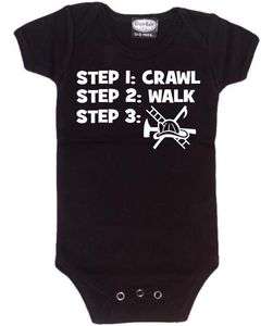 CRAWL WALK FIREFIGHTER BLACK BABY INFANT BODYSUIT NEW FIREMAN  