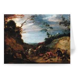  Travellers Attacked by Bandits (oil on   Greeting Card 