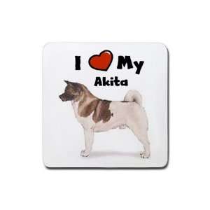  I Love My Akita Rubber Square Coaster (4 pack) Kitchen 