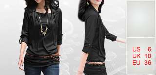 Black Ruched Back Collar 2 Fer Style Shirt for Woman S  