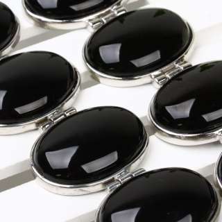 Black Agate Onyx Gemstone Bracelet Bangle Oval 6 Beads  