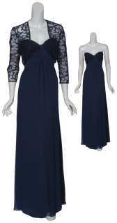 TADASHI Timeless Navy Lace Jacket Straples Gown Dress 6 NEW  