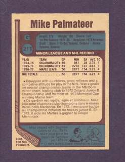1977 OPC O Pee Chee #211 Mike Palmateer Rookie (NM/MT)  