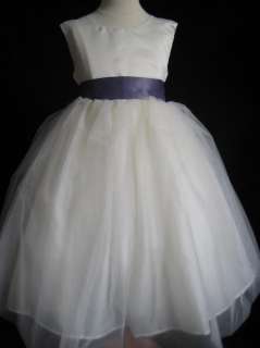 IVORY VICTORIAN LILAC TULLE BOW FLOWER GIRL DRESS 3T  