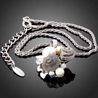 ARINNA Swarovski Crystal rose pearl GP fashion Necklace  