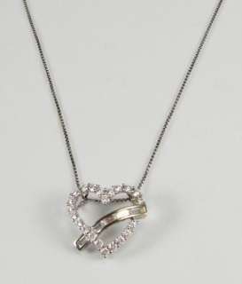 14K White Gold Necklace Pendant Heart Cubic Zirconia  