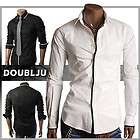 Doublju Mens Luxury black slimline Shirts WHITE/BLACK (08B)