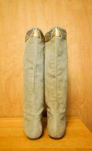 New $179 RACHEL ROY Womens JIANA Tall Suede Beaded Flat Boots 6 M Grey 