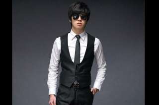   Korean Single Breasted Mens Black Dress Vest Slim Fit Suit 1002  