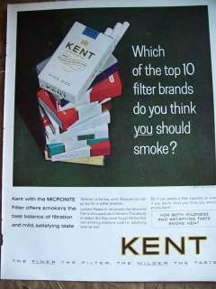 1963 Kent Cigarettes Micronite Filter Top 10 Brands Ad  