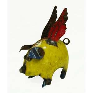   Fat Piggy with Wings  Recycled Metal Flying Pig Garden Art Sculpture