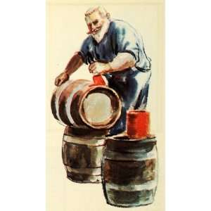  Alcohol Barrel Cooper Beverage Drink Art   Original Color Print Home