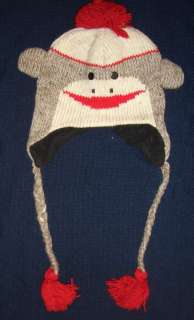 MONKEY Animal Hat Beanie 100% Wool Hand Crocheted Fleece Lining Adult 