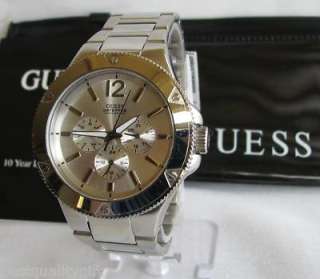 GUESS SILVER TONE STAINLESS STEEL DIAL,STRAP WATERPRO DATE WATCH 