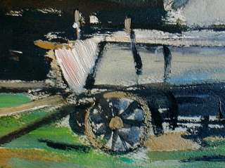 OIL PAINTING Y. MANGUY TRICHON c1950 FARM WAGON  