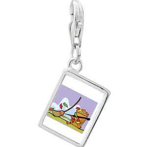   925 Sterling Silver Fall Autumn Yardwork Photo Rectangle Frame Charm