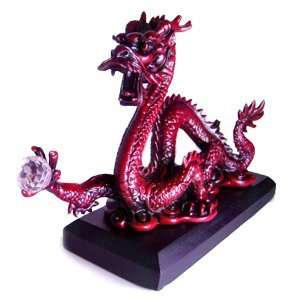 Yang Red Dragon with Faceted Crystal Globe   8  Feng Shui Figurine for 