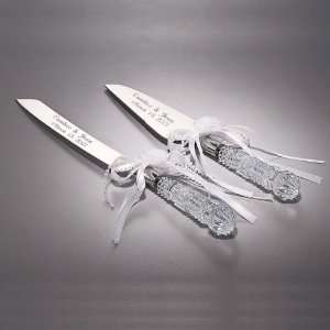  Double wedding serving knives with crystal handles 