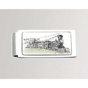  Train money clip   personalized scrimshaw engraved silver 