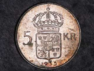 SWEDEN 1955 5 Kronor Silver UNC, some toning