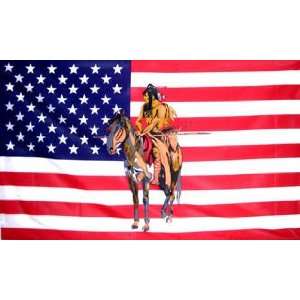  3 x 5 American Flag with American Indian on Horse Wall 
