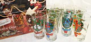 VTG The 12 days of Christmas Set Drinking Glasses Tumblers Indiana 
