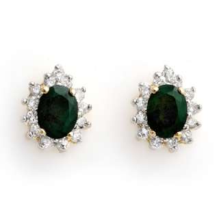 Genuine 3.85 ctw Emerald & Diamond Earrings Yellow Gold  