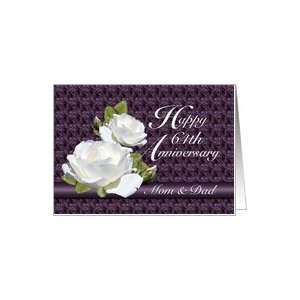  64th Anniversary for Parents, White Roses Card Health 