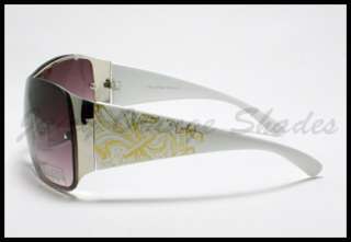 TATTOO Fleur De Lis Design SHIELD Fashion Sunglasses GOLD BLACK  