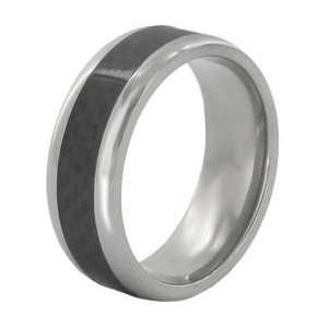  Titanium Black Carbon Domed Mens Fiber Inlay Ring 