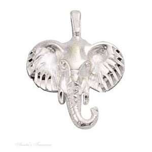  Sterling Silver Diamond Cut Elephant Head Pendant Jewelry