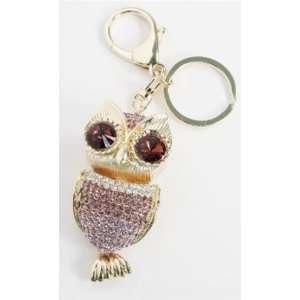  Syms 2 Tone Purple Swarovski Crystal Owl Keychain 