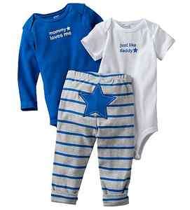   Boy Clothes Outfit 2 Bodysuits Pants Blue Star 3 6 9 12 Months  